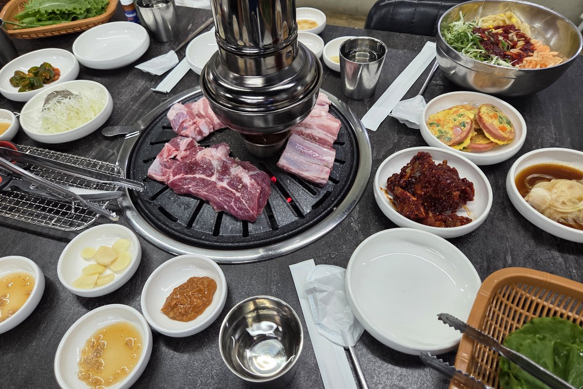 마운자로 40일차 저녁 숯불에 초벌한 생 돼지갈비
