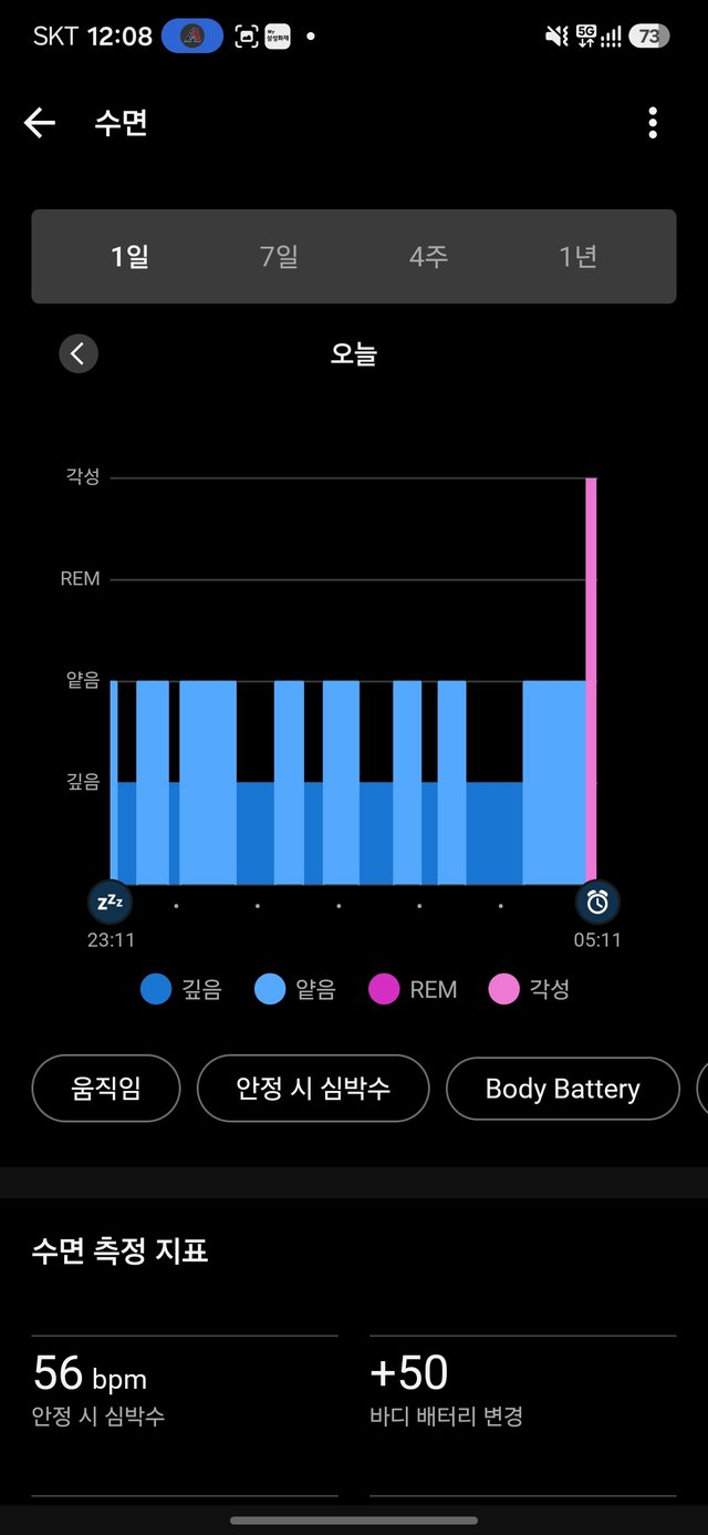 마운자로 24일차 차박 수면기록 앱 캡처 - 뒤척인 밤