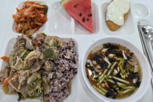 마운자로 8주차 금요일 구내식당 식판 제육볶음 잡곡밥 수박