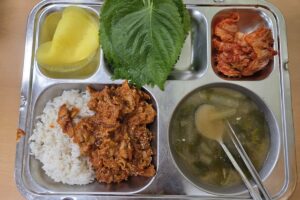 마운자로 11주차 71일차 회사 점심 식판 밥 제육볶음 된장국