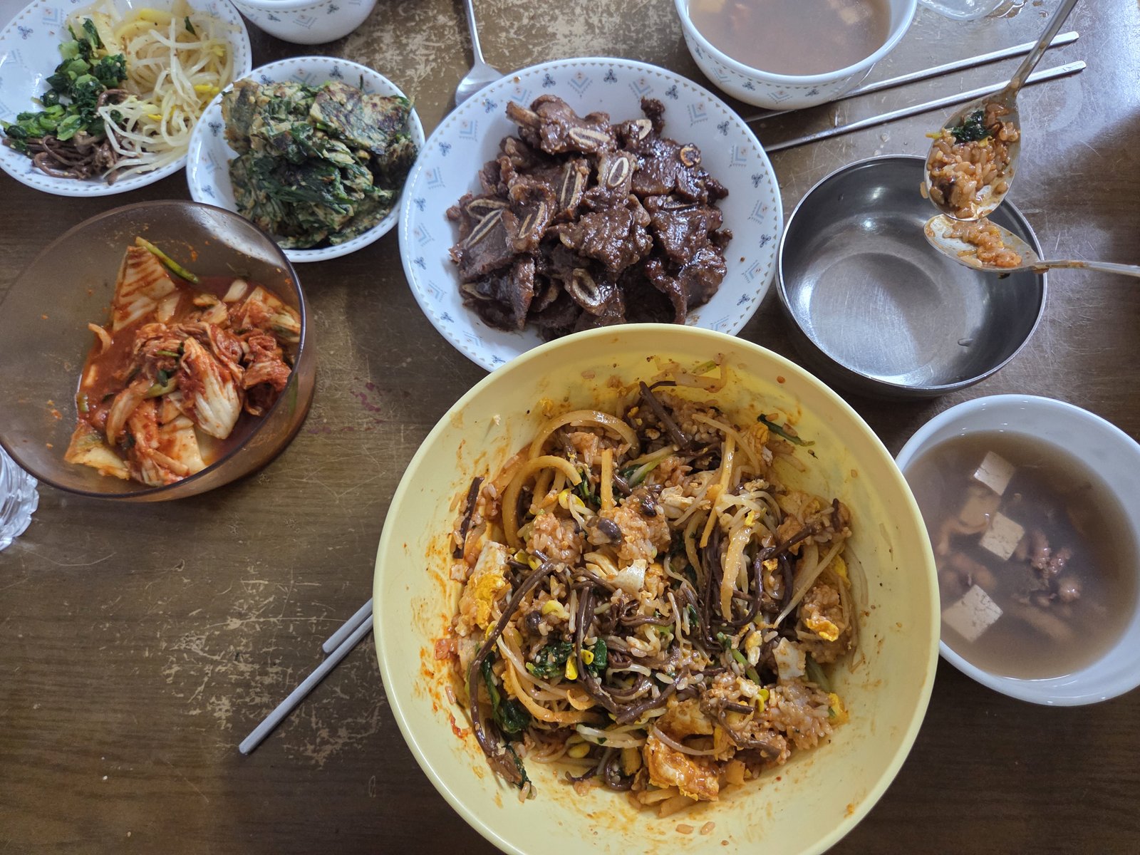 마운자로 15주차 추석 연휴 금요일 저녁 LA갈비와 나물, 비빔밥 상차림